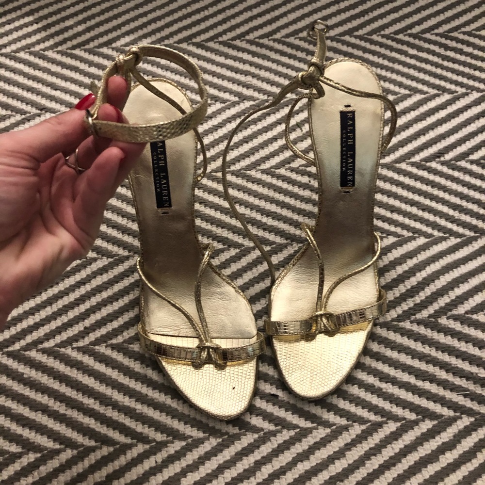 Ralph Lauren Collection Gold Ankle Strap Heels